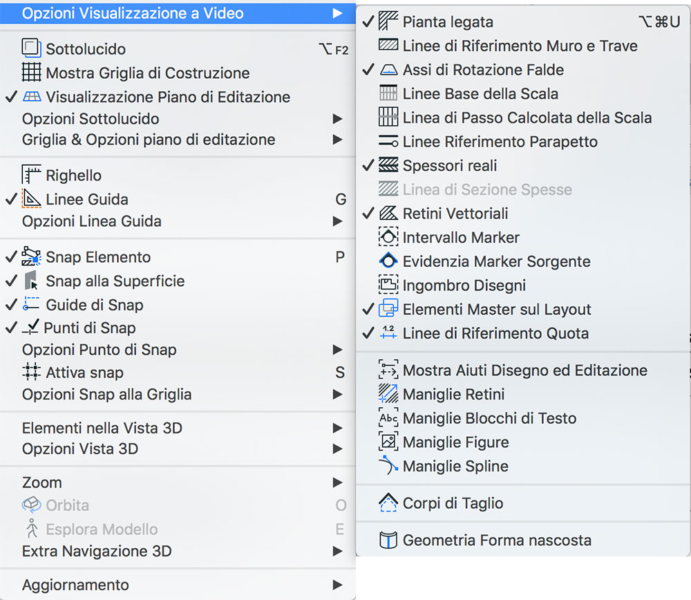 archicad opzioni visualizzazione a video