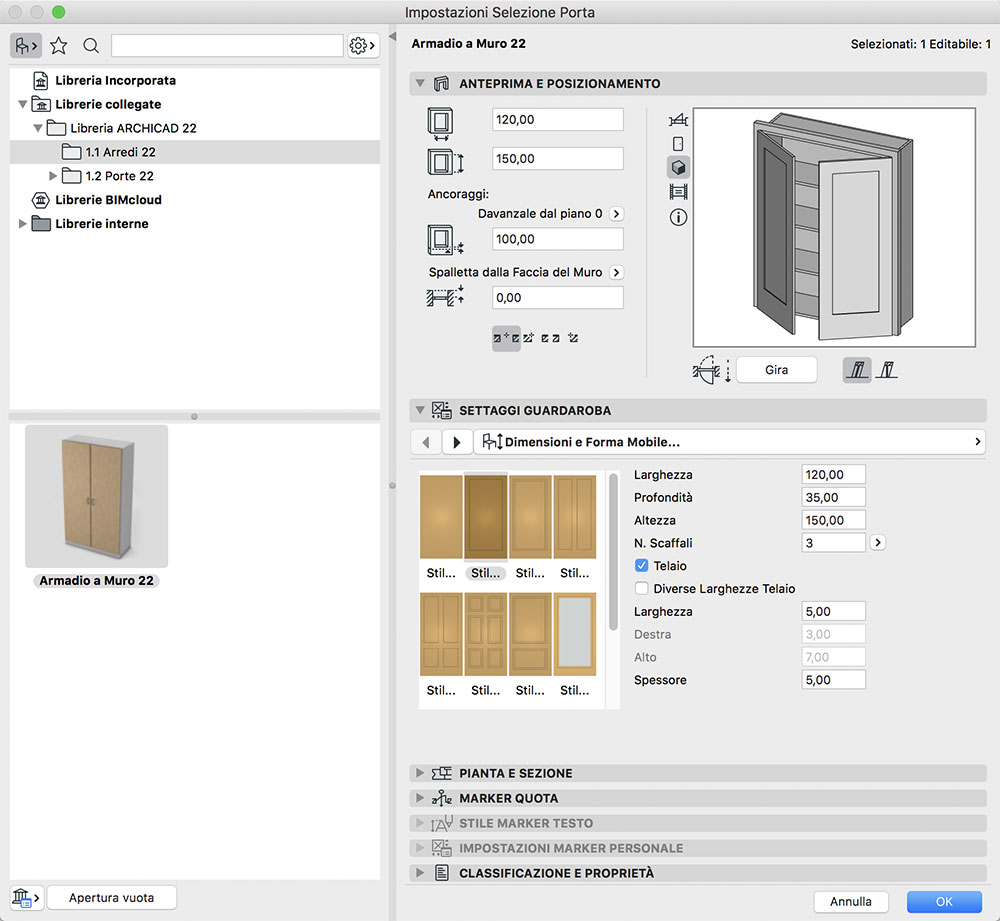 archicad Oggetto Armadio a Muro