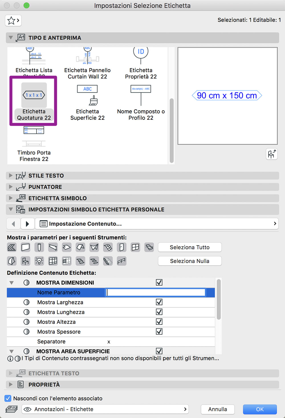 archicad etichetta