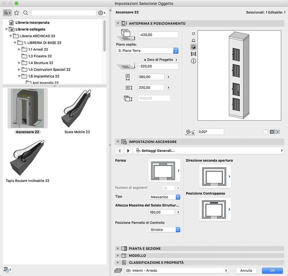 archicad oggetto ascensore