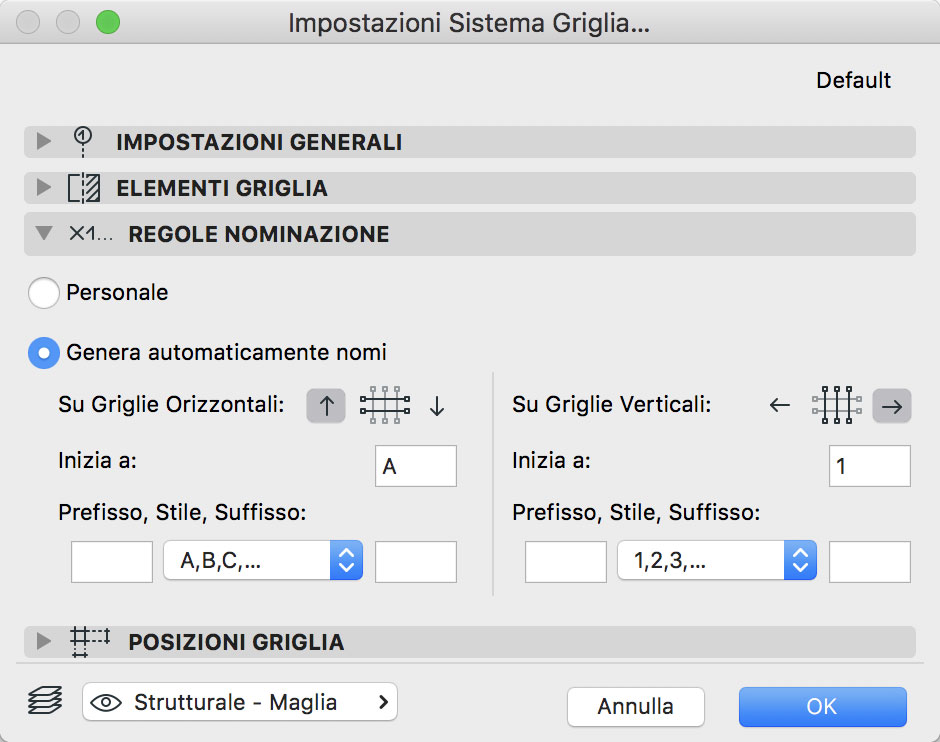 griglia pilastri archicad